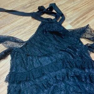 Zara Black Lace Ruffle Halter Tank Top